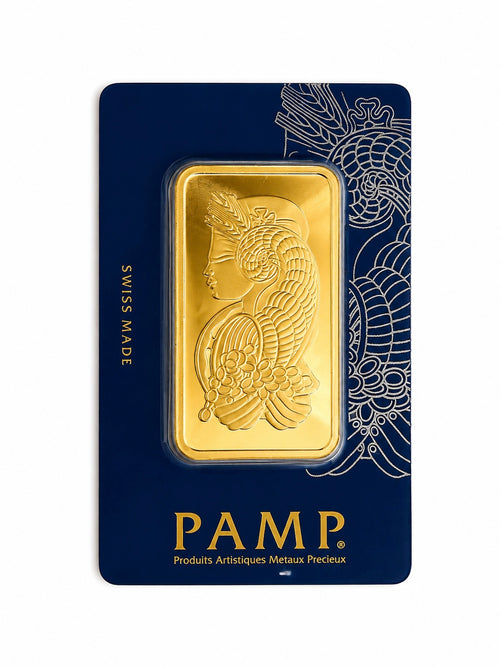100g pamp gold bar swiss gold bar. featuring the iconic lady fortuna