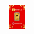 10g Baird & Co. Lakshmi gold bar featuring Goddess Lakshmi seated on a lotus flower, sealed in red and gold manufacturer assay packaging.
