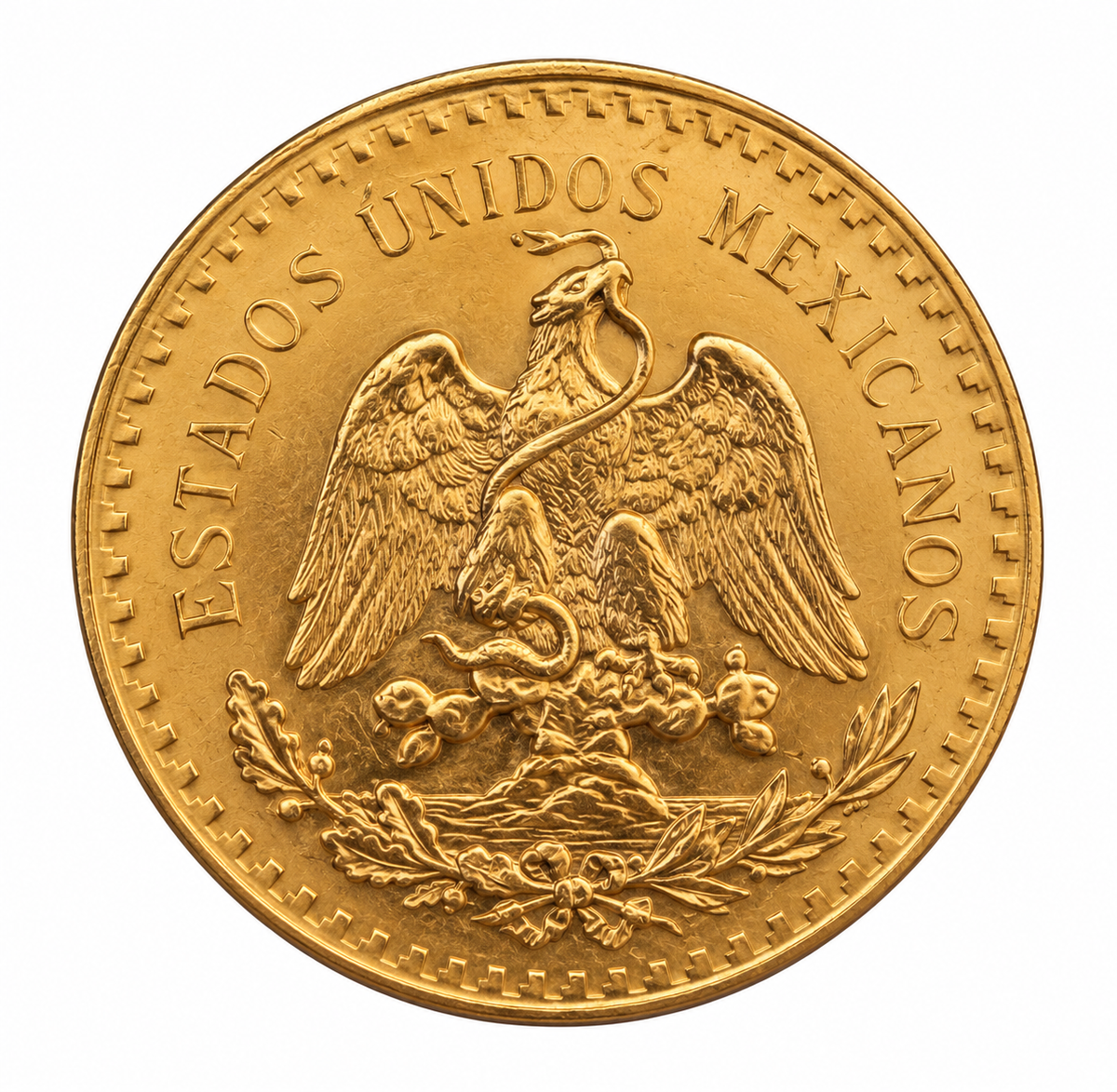 1947 Mexican 50 Pesos Centenario gold coin reverse featuring the Mexican eagle and snake
