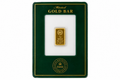 1g Royal Mint Refinery 999.9 fine gold minted bar in original green sealed assay card front view