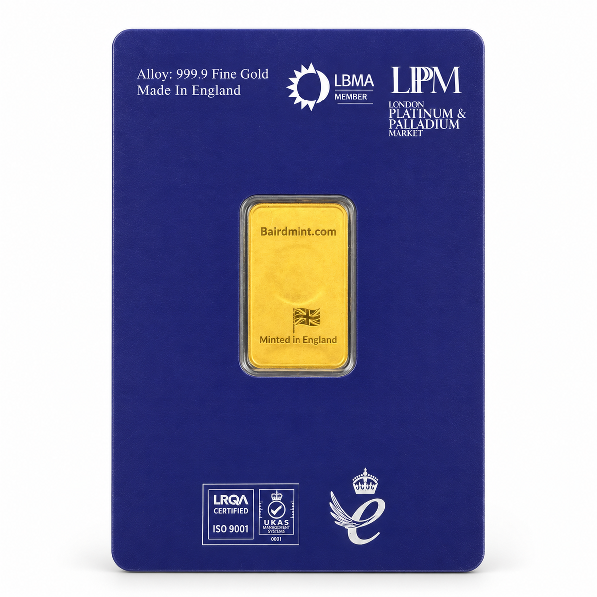 Reverse of 2.5g Baird & Co 999.9 fine gold bar minted in England – 888 Bullion UK