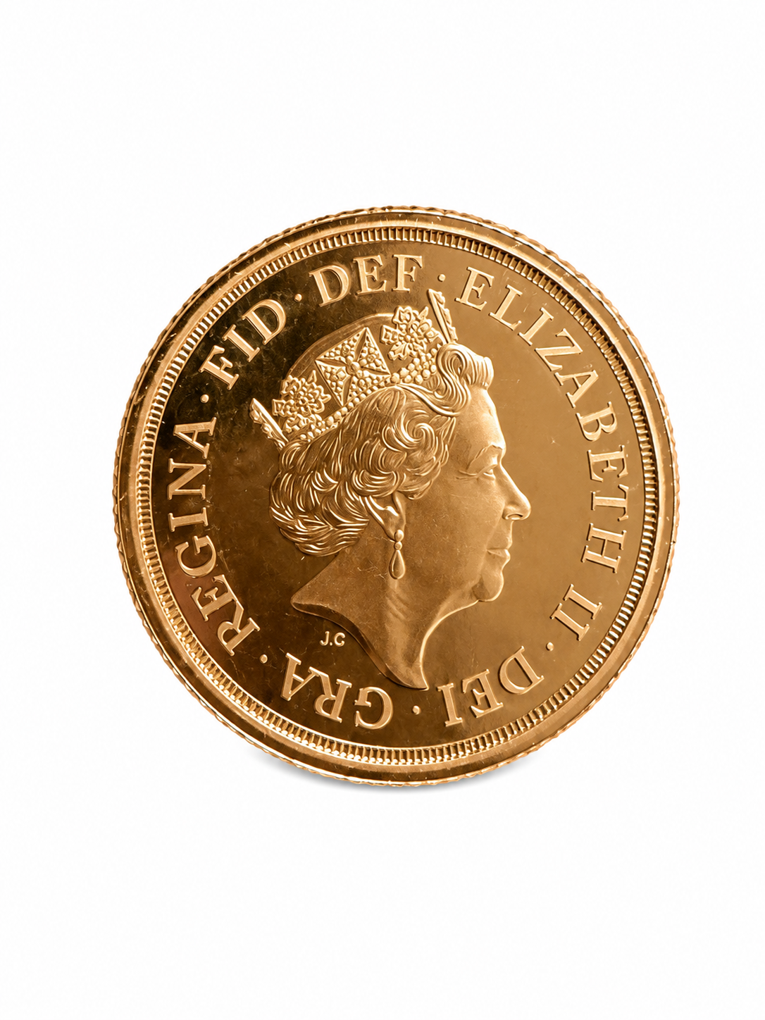 2021 gold half sovereign Elizabeth II crown coin, featuring the profile of the queen and the inscription 'REGINA FID DEF ELIZ II DEI GRA', shown on a plain white background.
