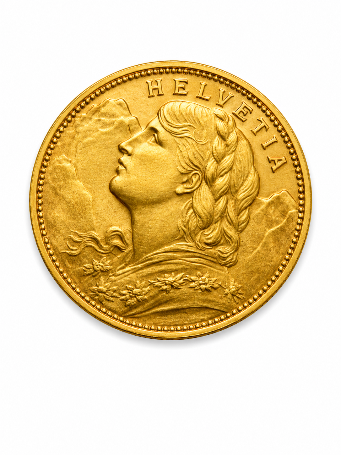20 Swiss Franc gold coin Vreneli reverse Swiss shield 900 fine gold"
