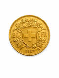 20 Swiss Franc gold coin Vreneli obverse Helvetia portrait 900 fine gold