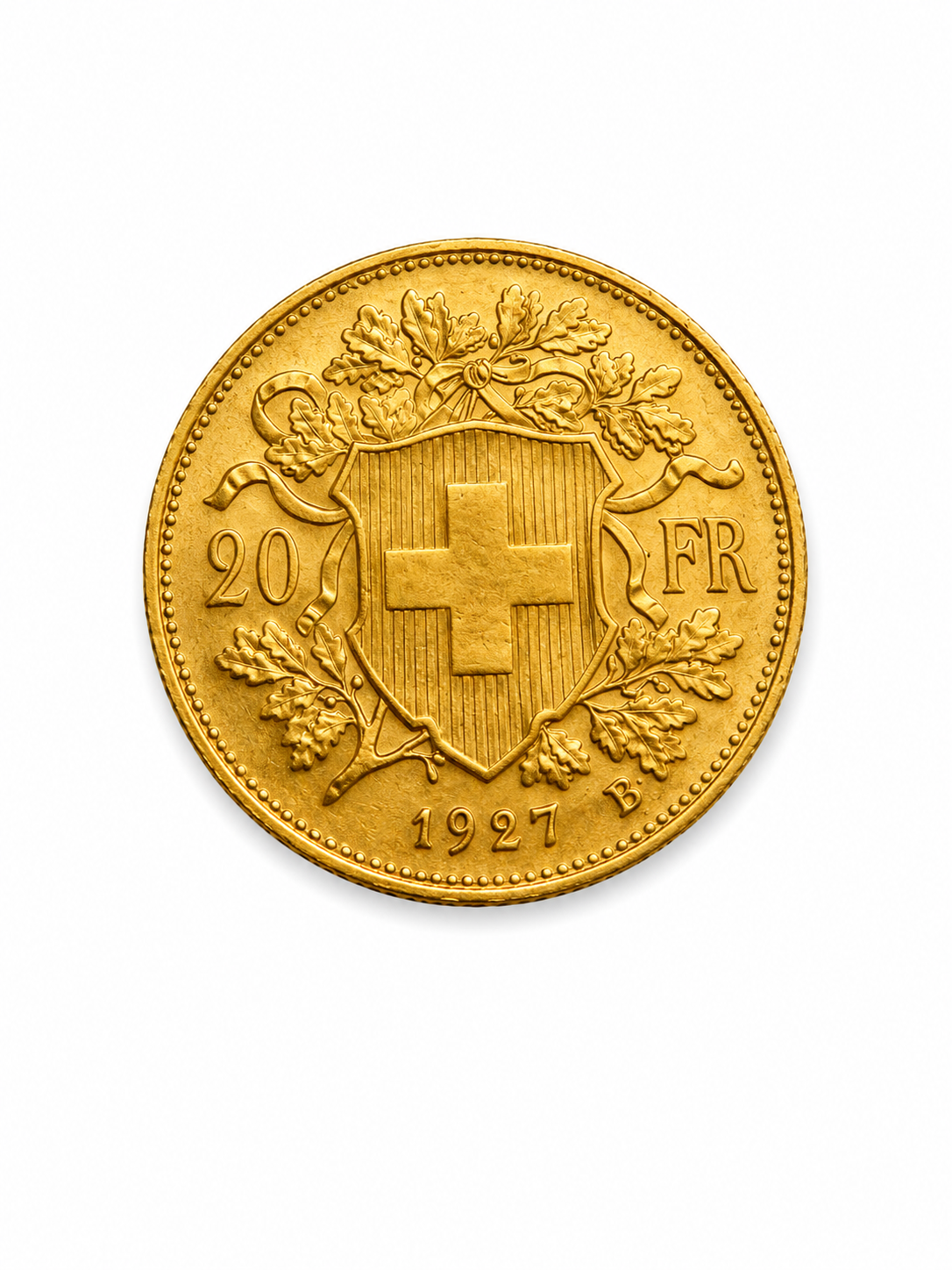 20 Swiss Franc gold coin Vreneli obverse Helvetia portrait 900 fine gold