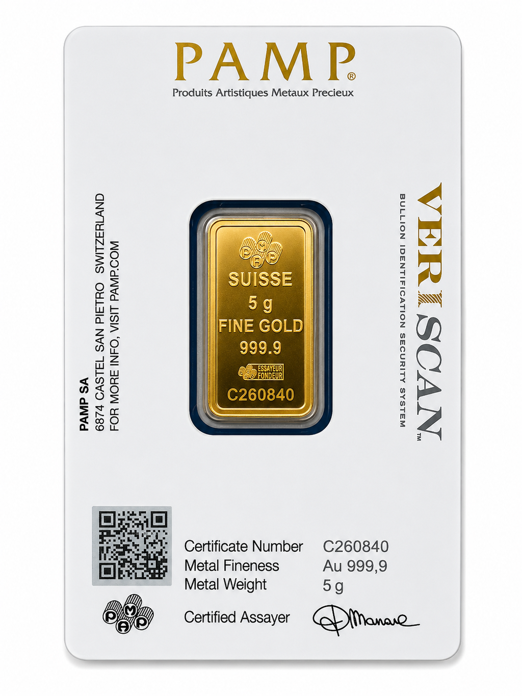 5g PAMP Suisse Gold Bar | .9999 Fine Gold Bullion