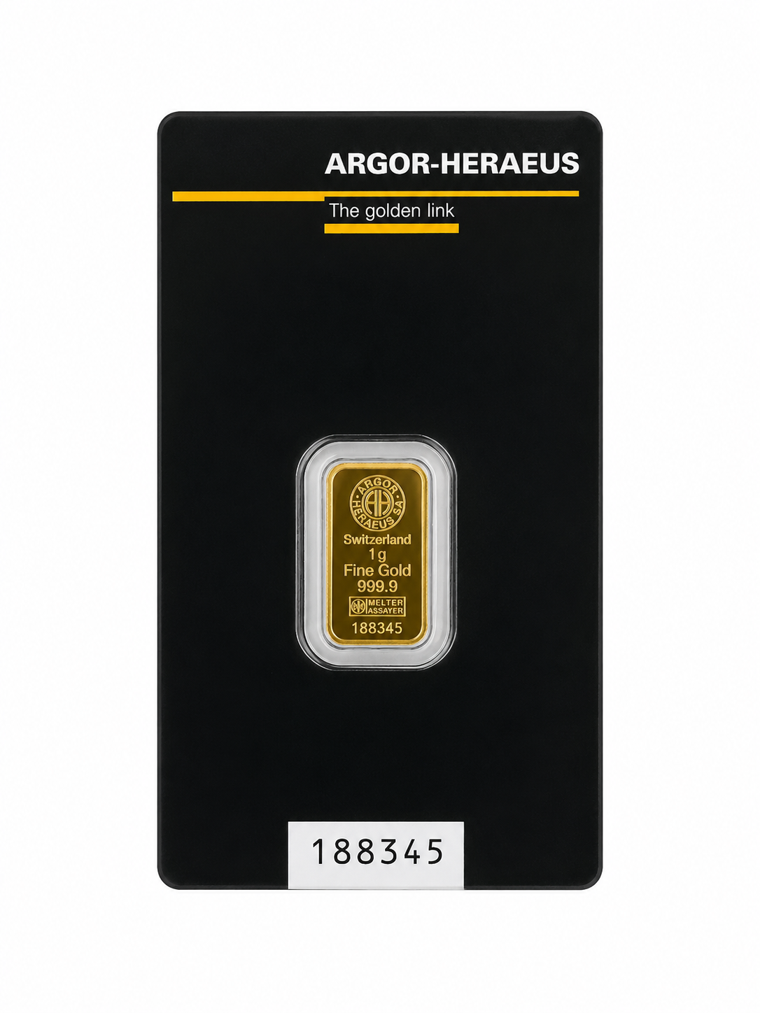 Argor-Heraeus 1g Gold Kinebar 999.9 Fine Gold Bar in Assay Card