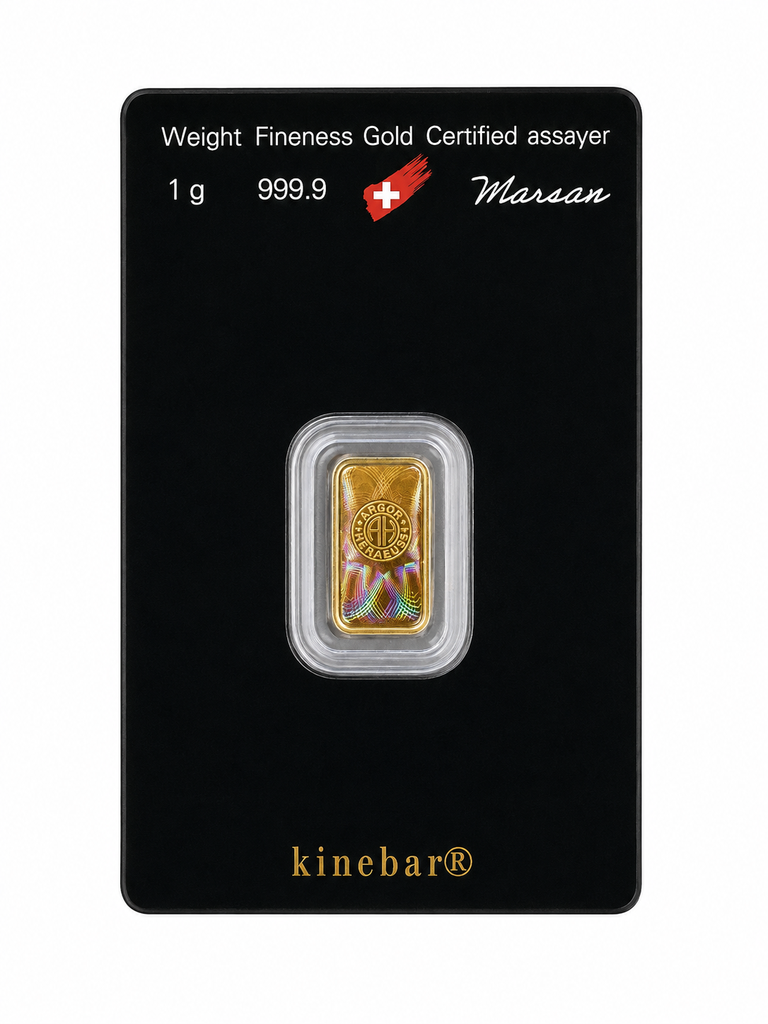 Argor-Heraeus 1g Gold Kinebar Reverse with KINEGRAM Security Feature