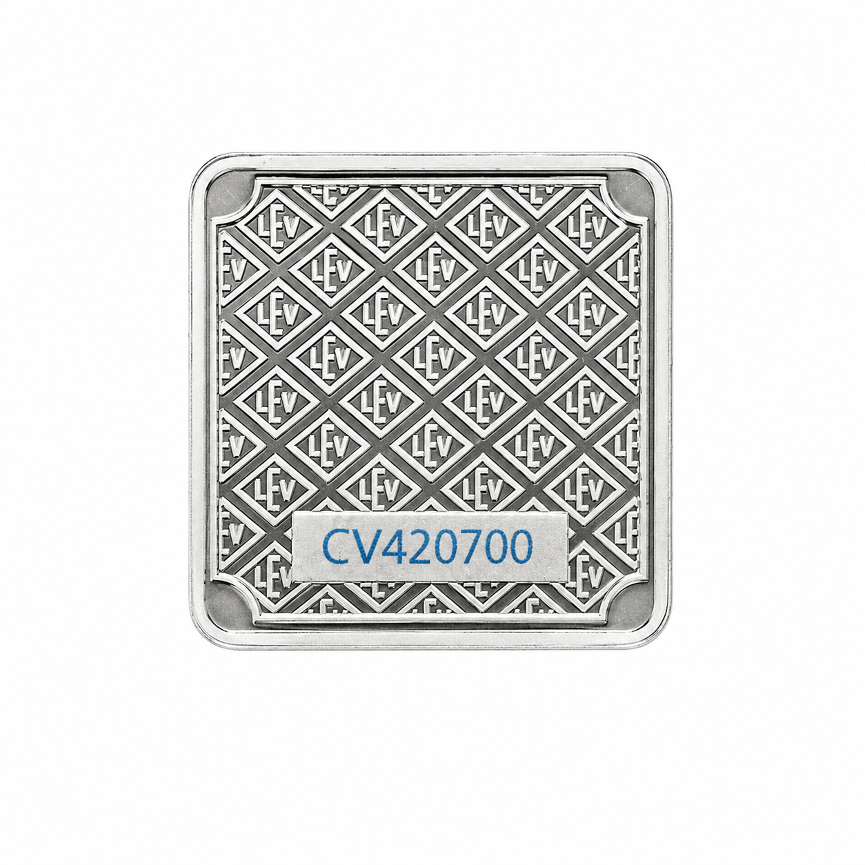 Reverse of the Geiger Edelmetalle 10g silver bar showing the repeating LEV security pattern and individual serial number.