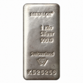 Pre-owned 1kg Metalor 999 fine silver cast bullion bar showing Swiss refinery stamp, weight and purity markings.